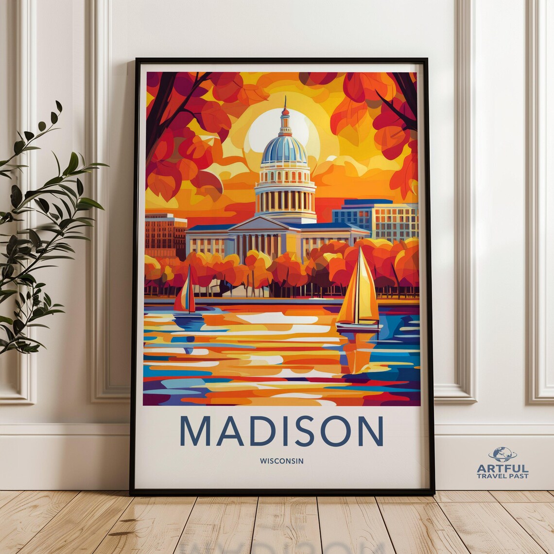Madison Wisconsin Autumn Capitol Building Travel Poster