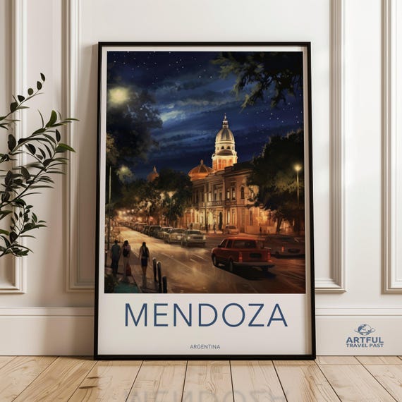Mendoza Argentina Night Cityscape Architecture Historical Building Wall Art Urban Street View Print South Decor