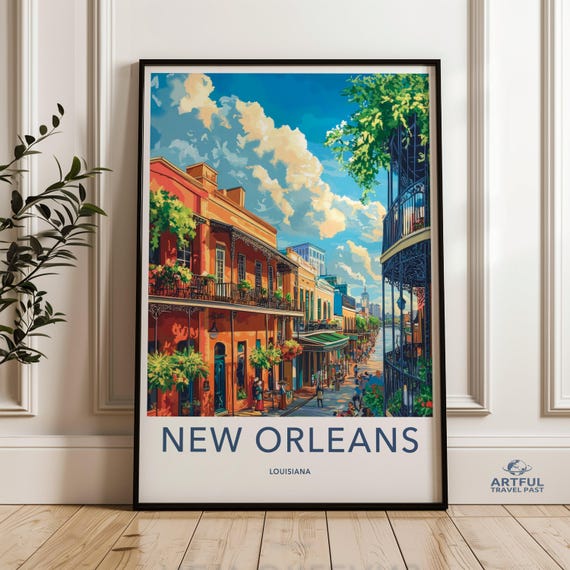 New Orleans Wall Art French Quarter Print Louisiana Travel Poster Vibrant Cityscape Colorful Street Scene Home Decor