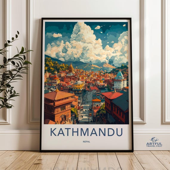 Kathmandu Nepal Cityscape Print Travel Poster Wall Art Decor Home Decoration Gift For Travelers Colorful Artwork