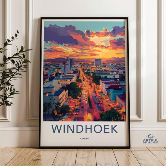 Windhoek Namibia Wall Art Vibrant Cityscape Print African Sunset Decor Modern Travel Poster Colorful Urban Landscape