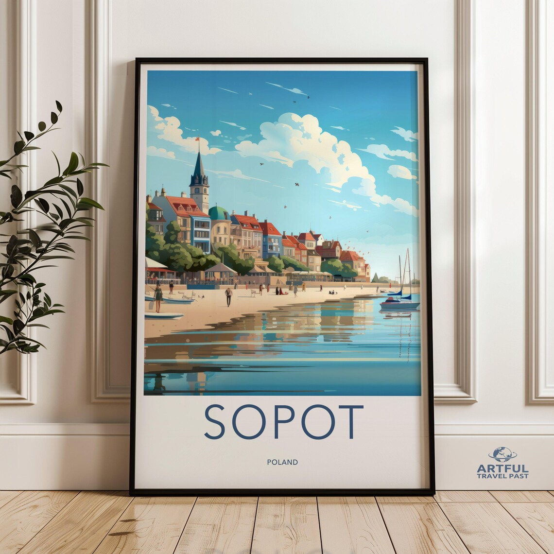 Sopot Poland Beach Town Panoramic Seaside Vintage Travel Poster