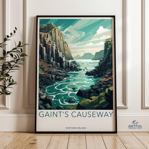 Giants Causeway Wall Art Northern Ireland Landscape Print Coastal Scenery Poster Nature Illustration Decor Gift For Travelers