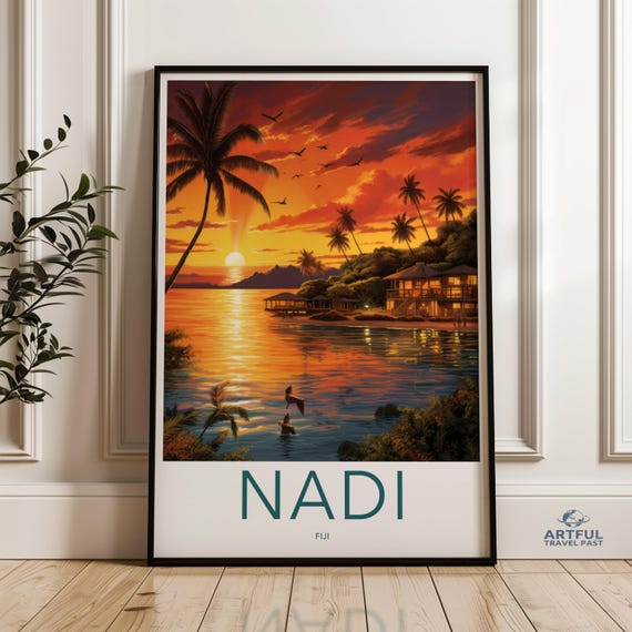 Nadi Fiji Sunset Wall Art Tropical Landscape Print Coastal Decor Island Home Beach Poster Travel Nature