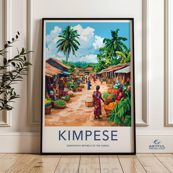 Kimpese Congo Vibrant African Market Street Scene Travel Wall Art