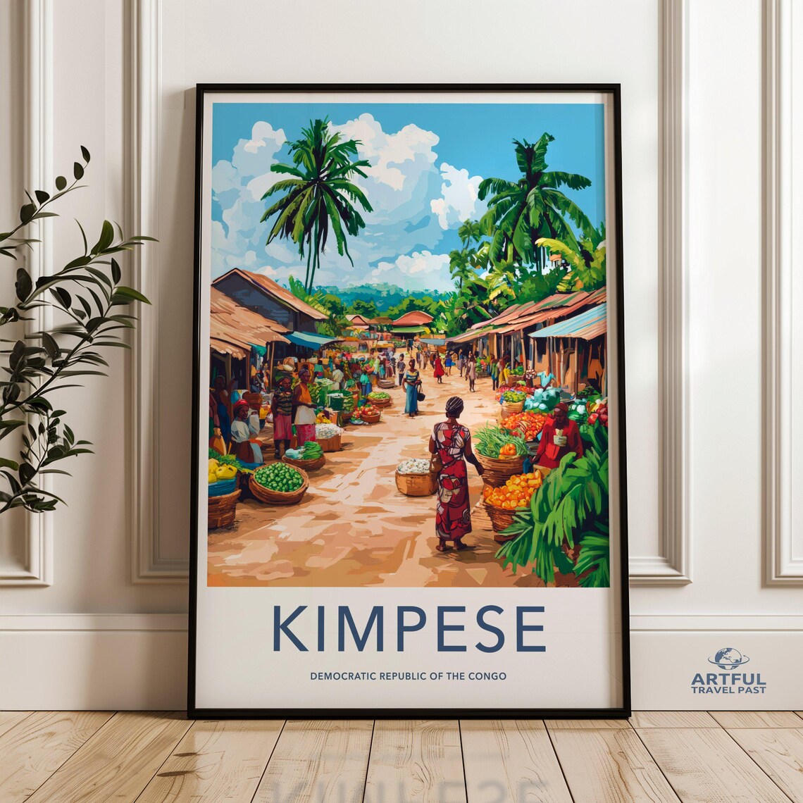 Kimpese Congo Vibrant African Market Street Scene Travel Wall Art