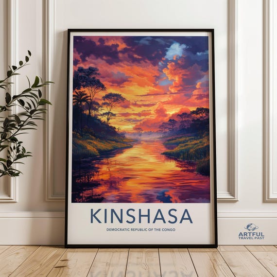 Captivating Kinshasa Sunset Landscape Wall Art Democratic Republic Of The Congo Print Beautiful Nature Scenery Poster
