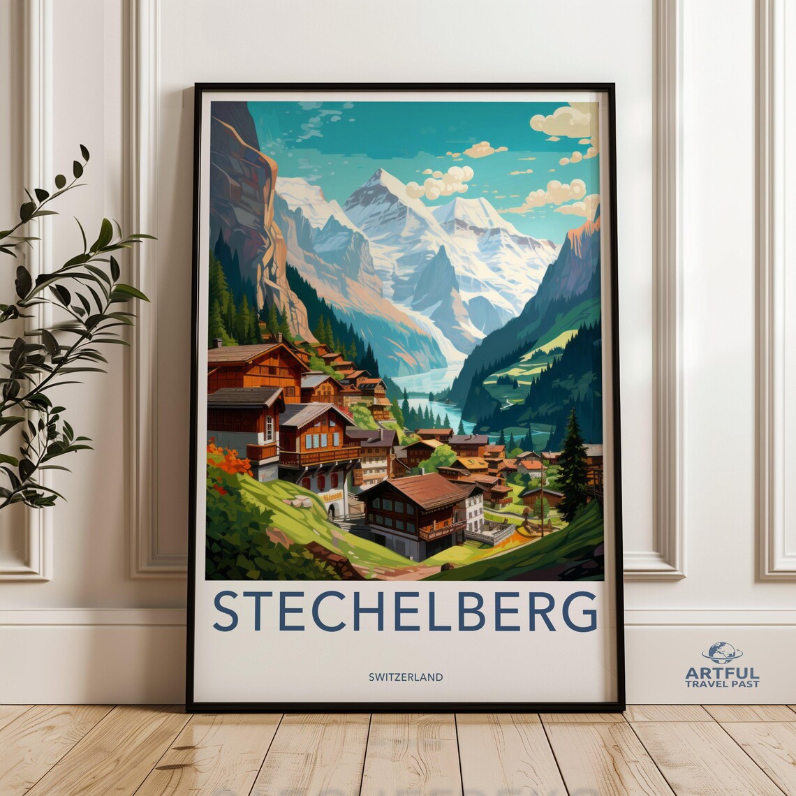 Stechelberg Switzerland Alpine Village Snowy Peaks Travel Poster
