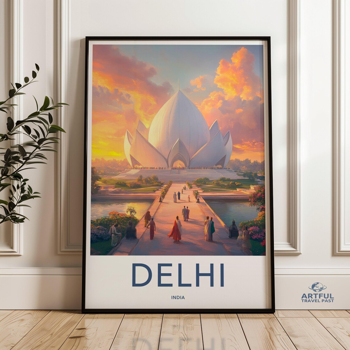 Delhi India Lotus Temple Golden Sunset Visitors Walkway Poster