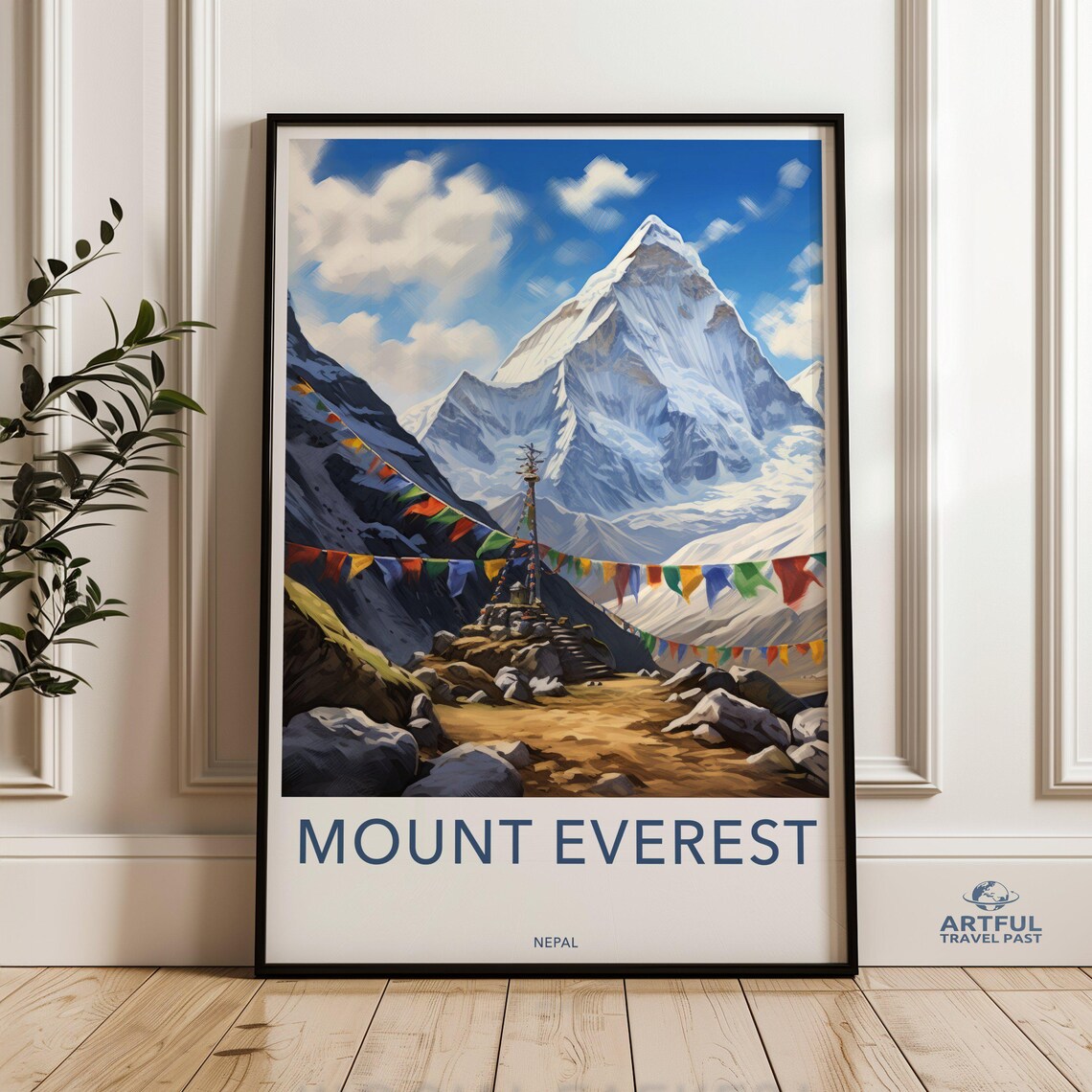 Mount Everest Nepal Prayer Flags Base Camp Adventure Travel Poster