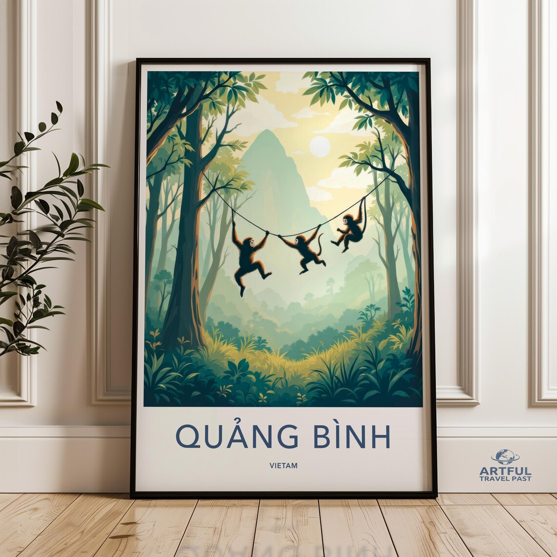 Quang Binh Vietnam Monkeys Swinging Jungle Karst Travel Poster