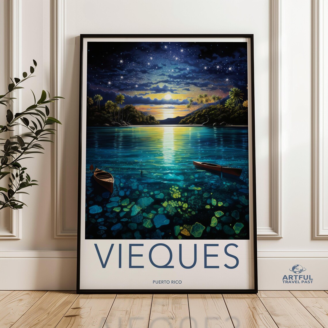 Vieques Puerto Rico Coastal Sunset Travel Poster