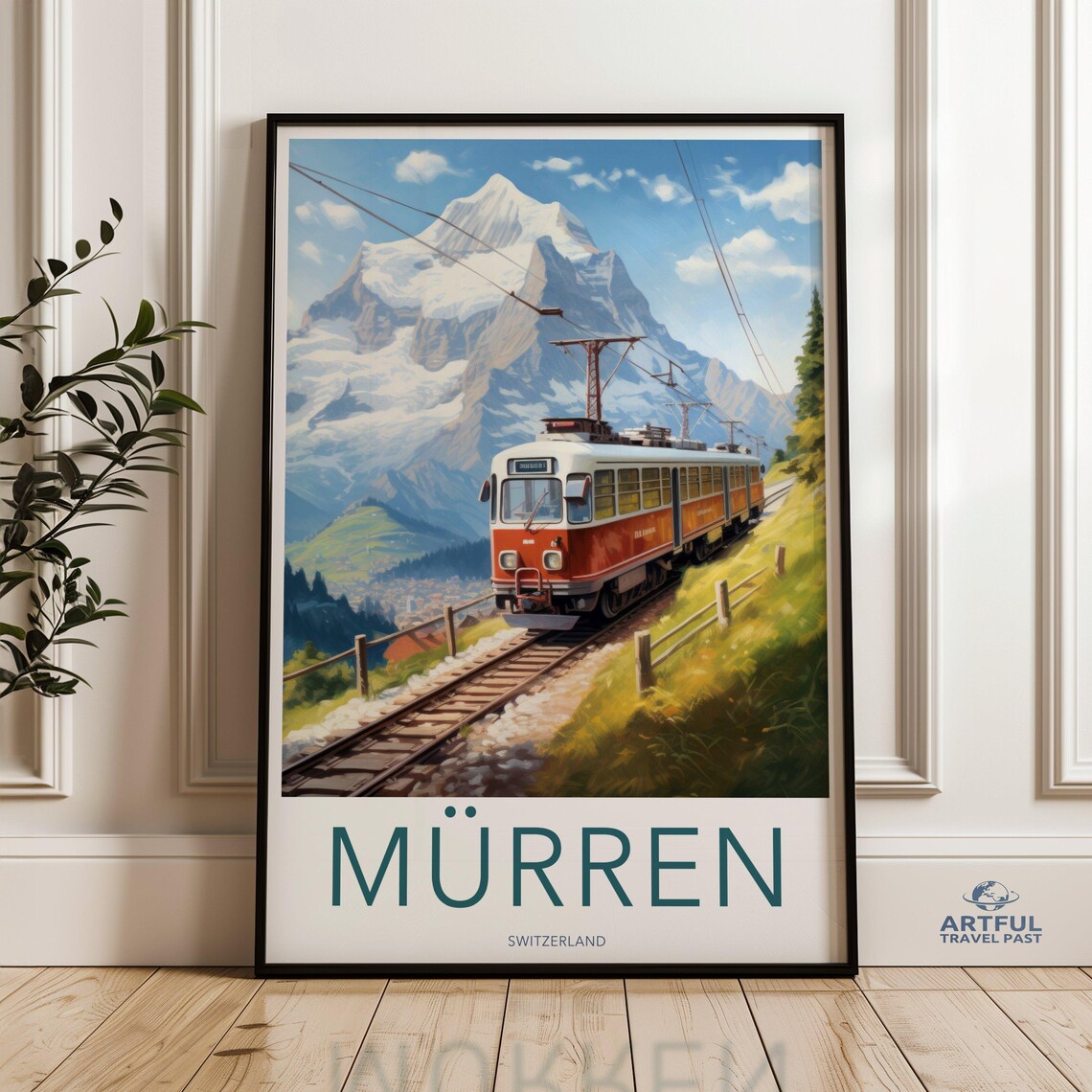 Mrren Swiss Alps Vintage Train Travel Poster