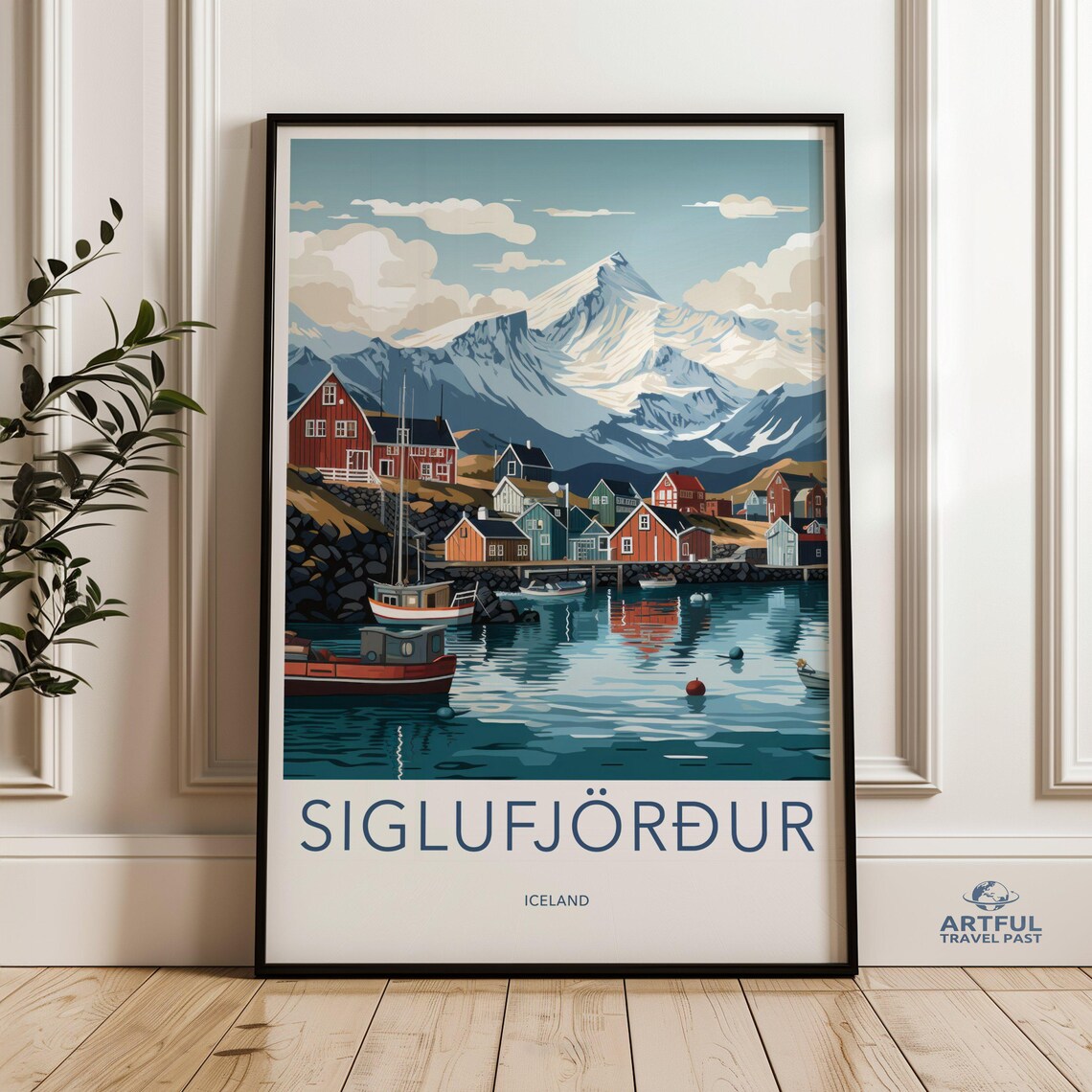 Siglufjordur Iceland Harbor Fishing Village Arctic Travel Poster