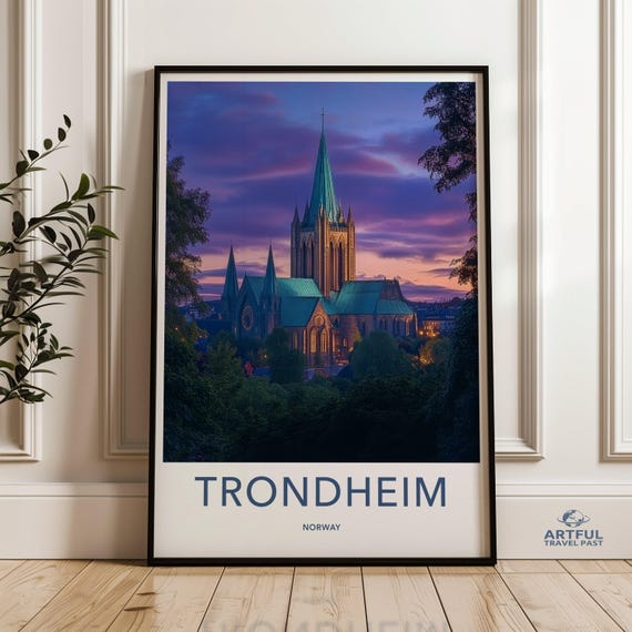 Trondheim Norway Gothic Cathedral Sunset Scene Wall Art Norwegian Landmark Print Stunning Scenic Photography Decor