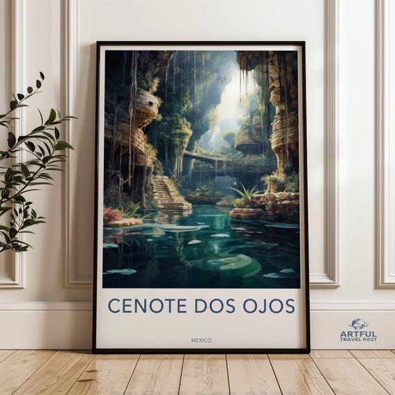 Stunning Nature Cave Wall Art Mystic Underground Pool Print Cenote Landscape Tropical Jungle Decor Mexico Adventure Poster