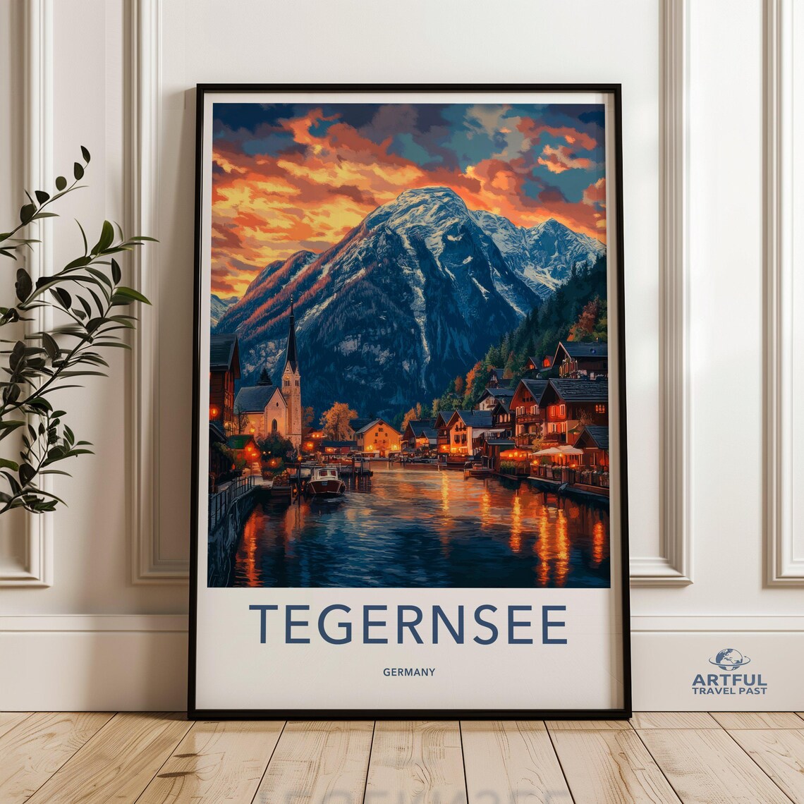 Tegernsee Germany Scenic Alpine Lake Sunset Village Travel Poster