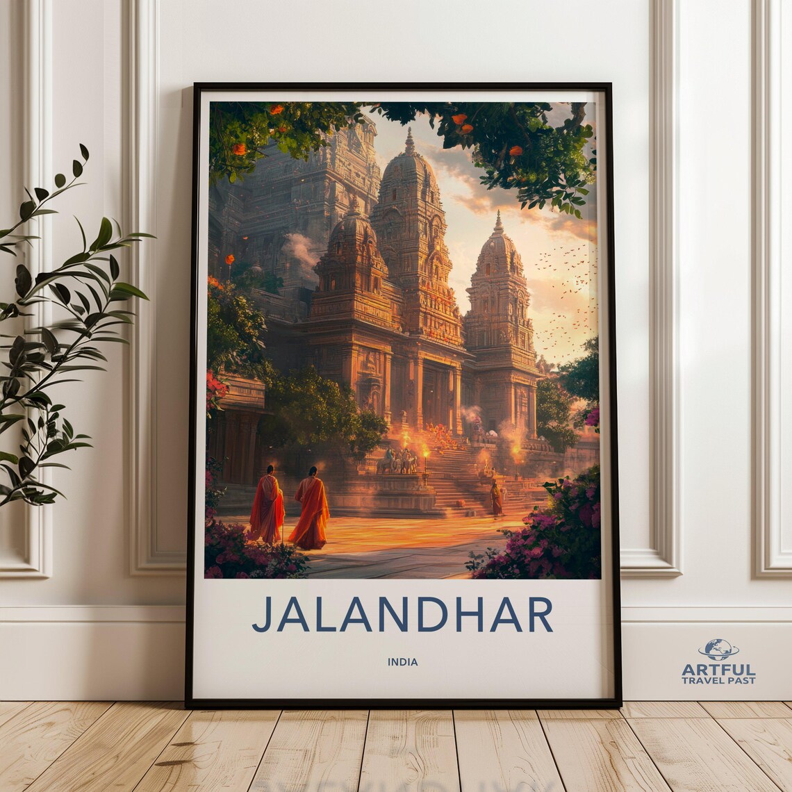Jalandhar India Temple Travel Poster With Spiritual Architecture Scene
