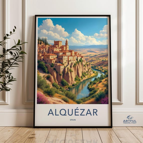 Alquezar Spain Travel Poster Wall Art Retro Cityscape Print European City Scenery Colorful Home Decor