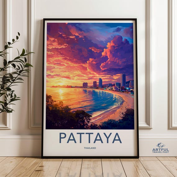 Thailand Pattaya Cityscape Wall Art Sunset Beach Print Urban Skyline Poster Coastal Decor Artwork Vibrant Landscape Photography