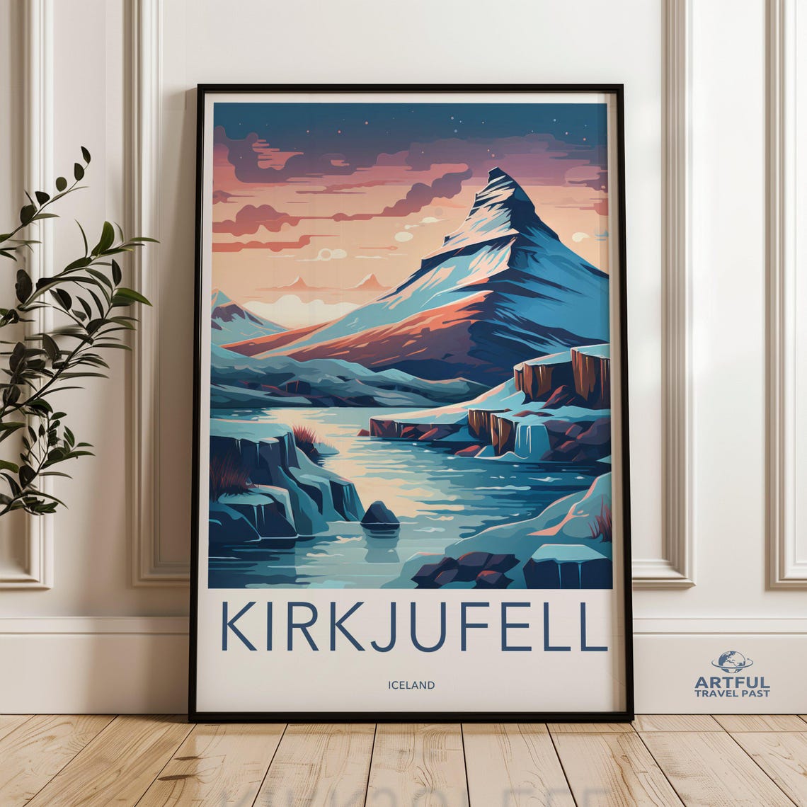 Kirkjufell Iceland Arctic Mountain River Pastel Sky Travel Poster