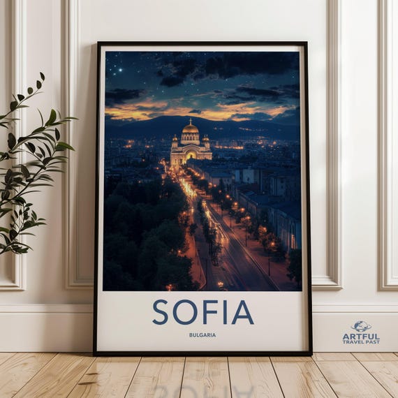 Sofia Bulgaria Wall Art Cityscape Print Night Scene Poster European Travel Decor Illuminated Architecture Tourist Gift