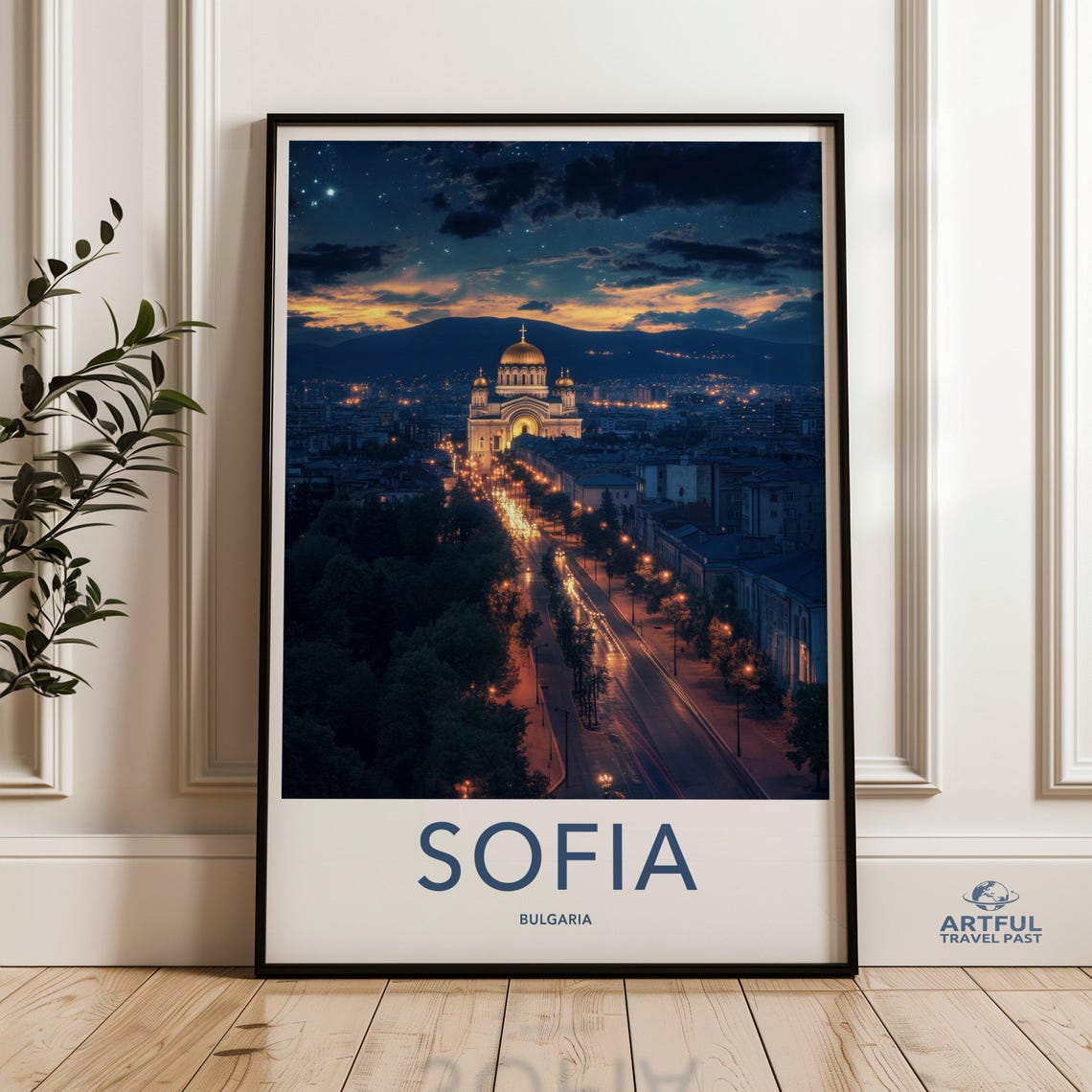 Sofia Bulgaria Wall Art Cityscape Print Night Scene Poster European Travel Decor Illuminated Architecture Tourist Gift