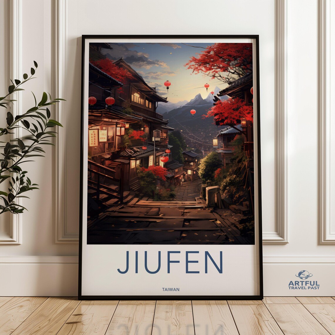 Jiufen Taiwan Old Street Red Lanterns Dusk Scenic Travel Poster