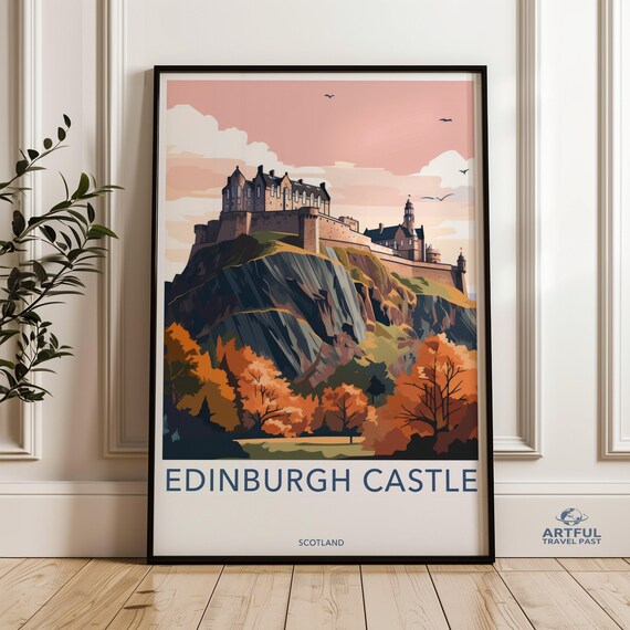 Edinburgh Castle Scotland Autumn Cliffs Historic Landmark Travel Poster