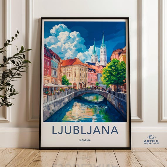 Ljubljana Slovenia Wall Art Colorful Cityscape Poster Travel Decor European City Print Architecture Illustration Home