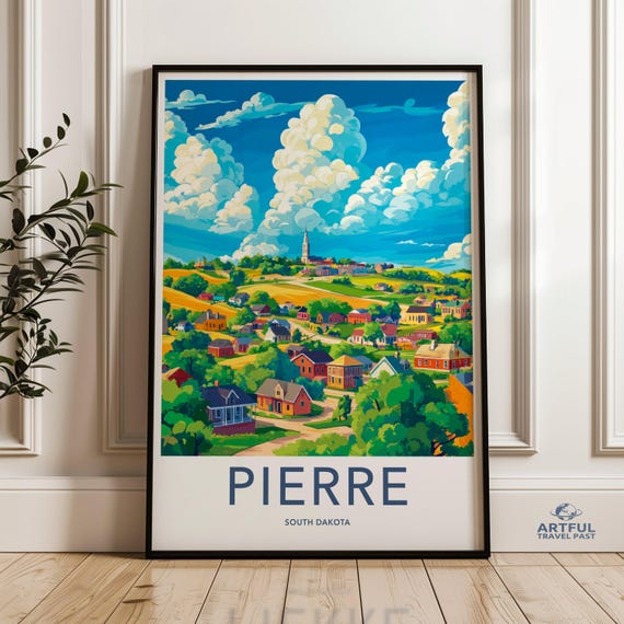 Pierre South Dakota Wall Art Print Colorful Landscape Artwork Home Decor Vibrant City Illustration Scenic Poster