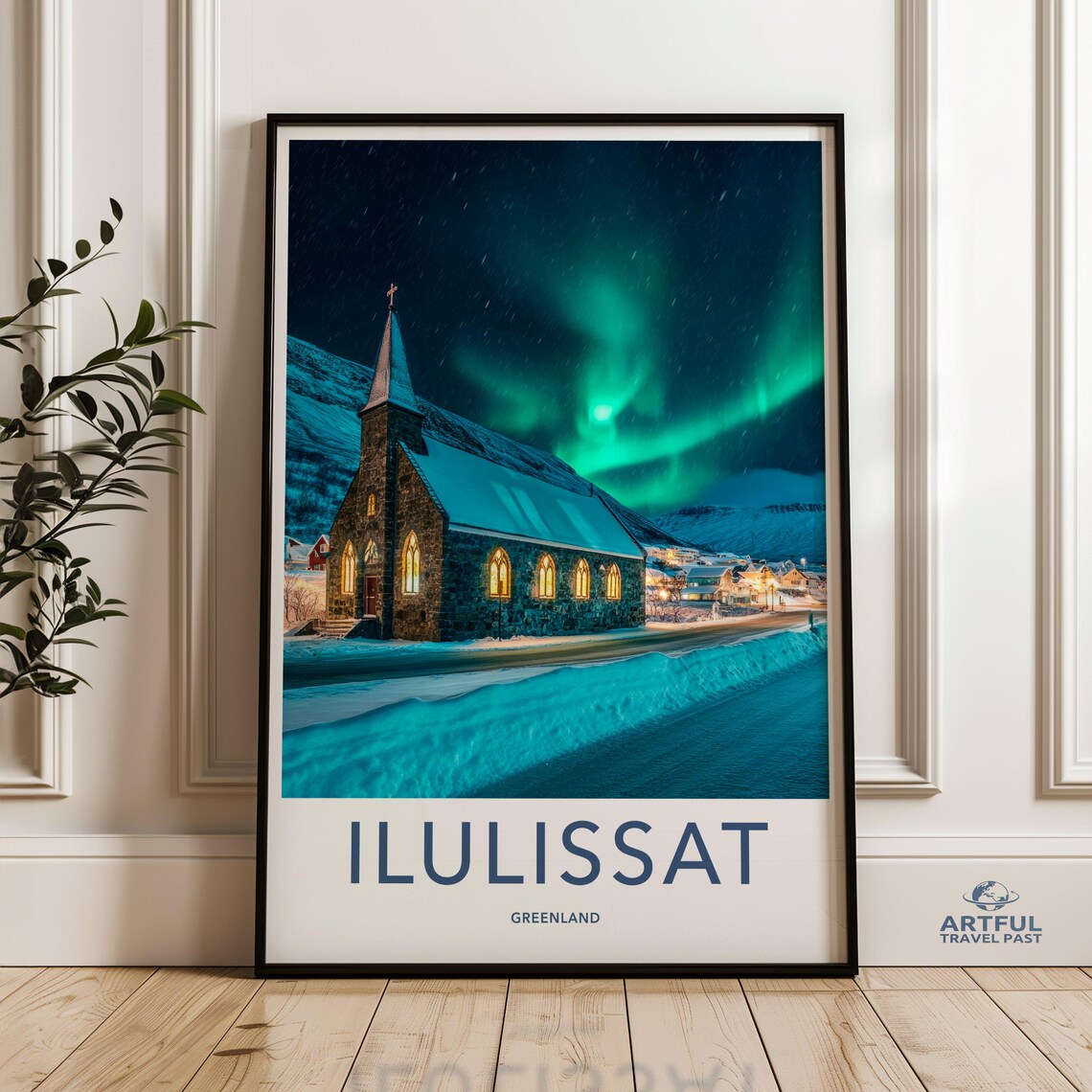Ilulissat Greenland Aurora Over Stone Church Winter Night Poster