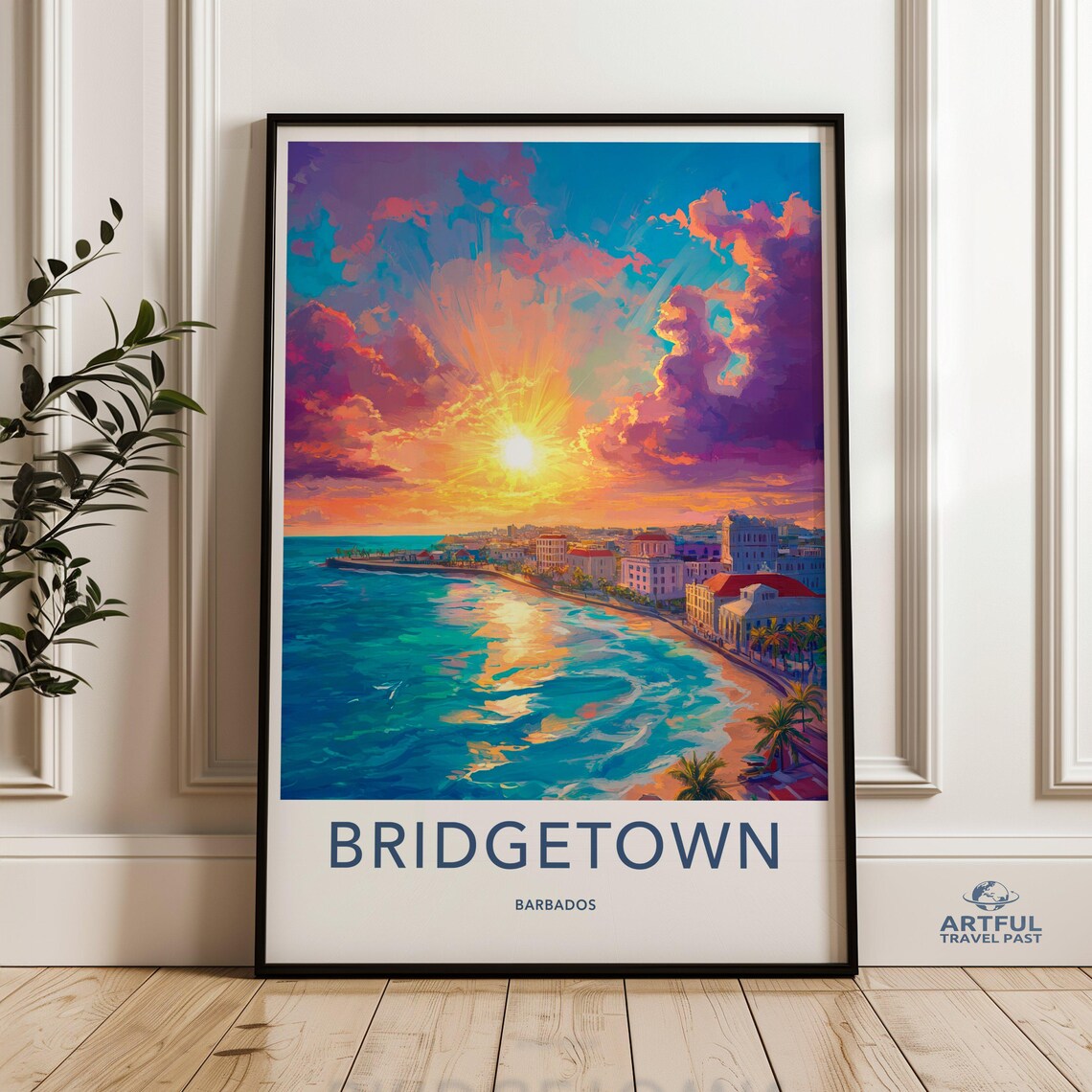 Bridgetown Barbados Caribbean Beach Sunset Coastal Travel Poster