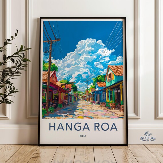 Hanga Roa Chile Colorful Cobblestone Old Town Street Travel Poster