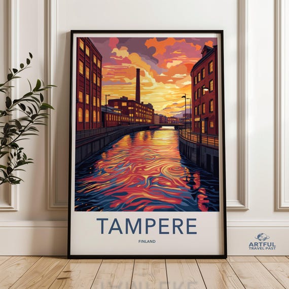 Tampere Finland Sunset Cityscape Travel Poster