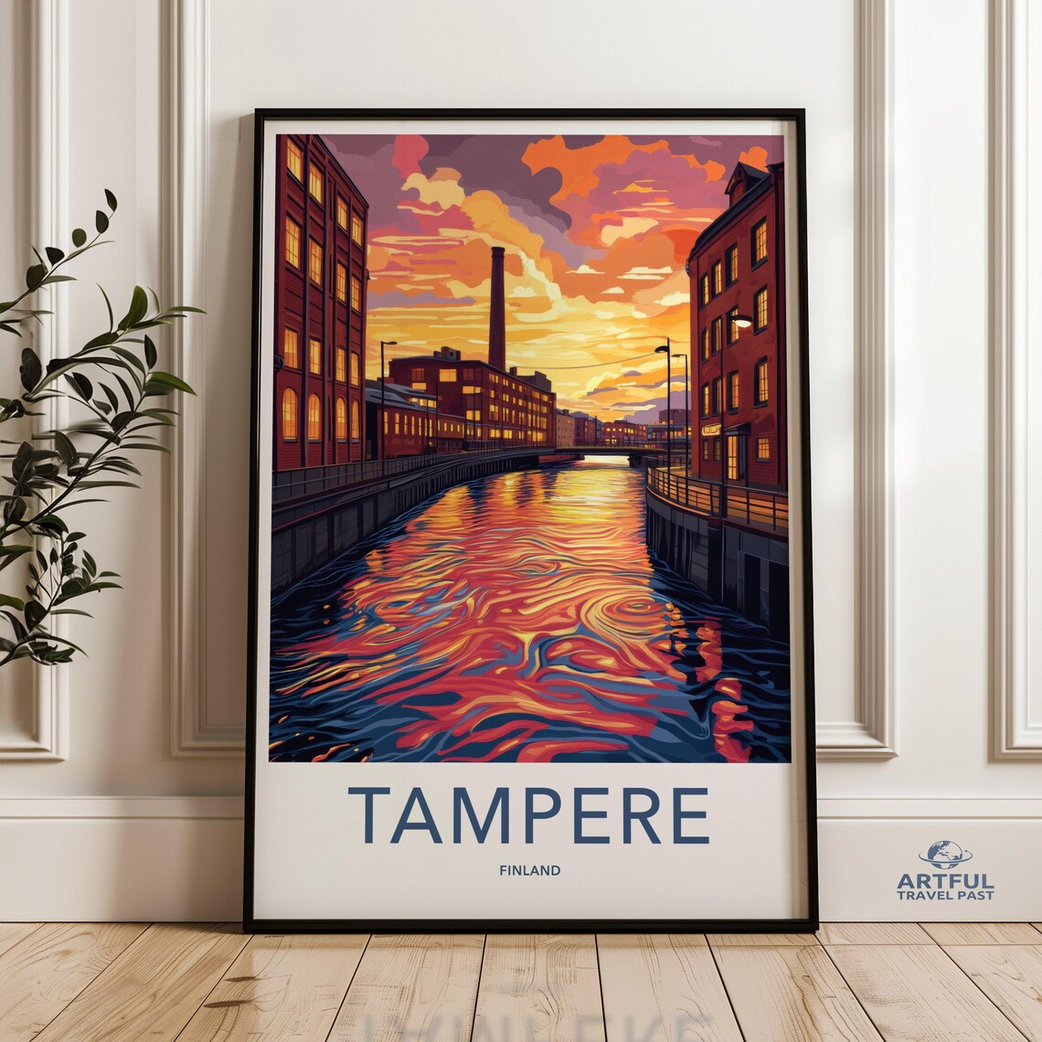 Tampere Finland Sunset Cityscape Travel Poster