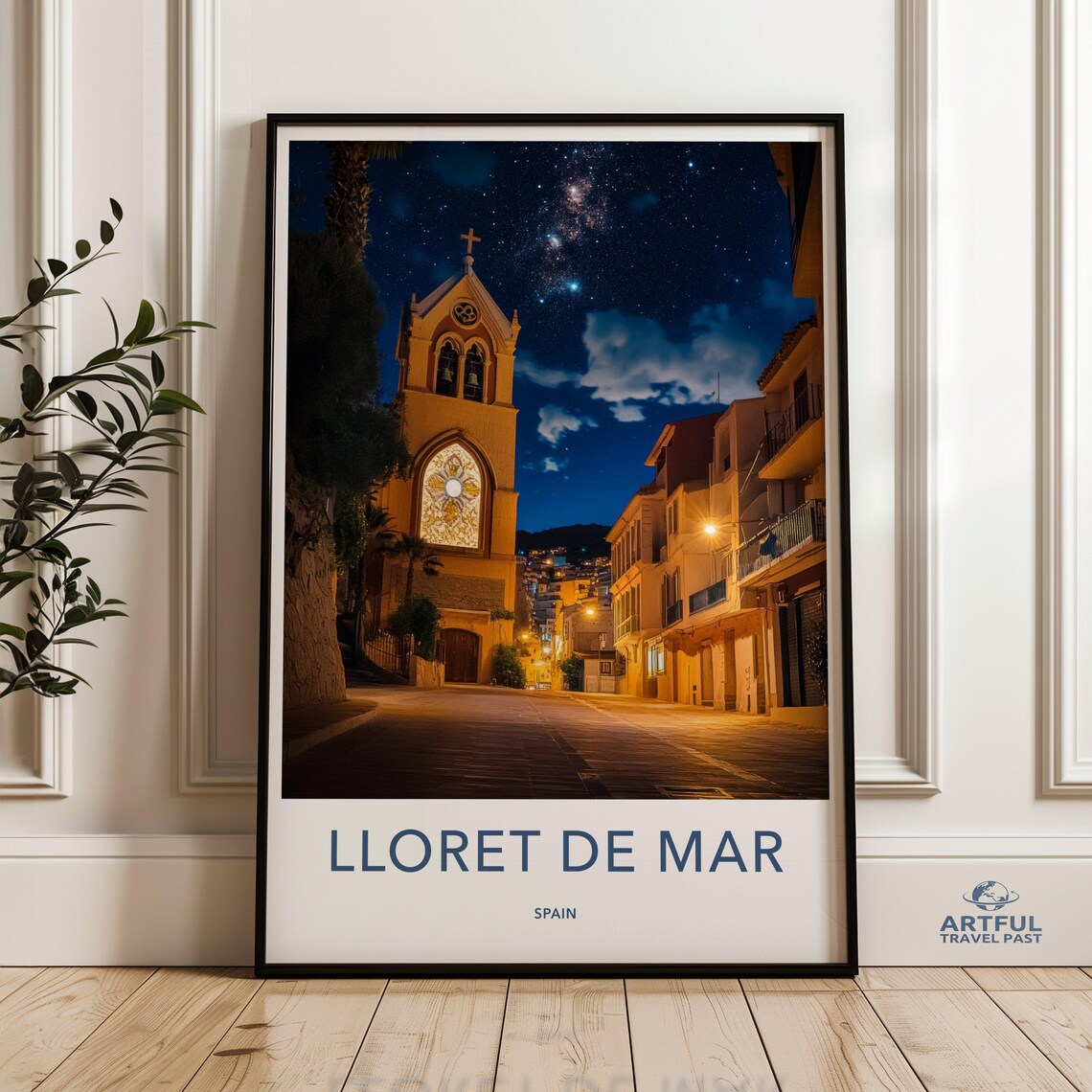 Lloret De Mar Spain Starry Night Church Vintage Travel Poster