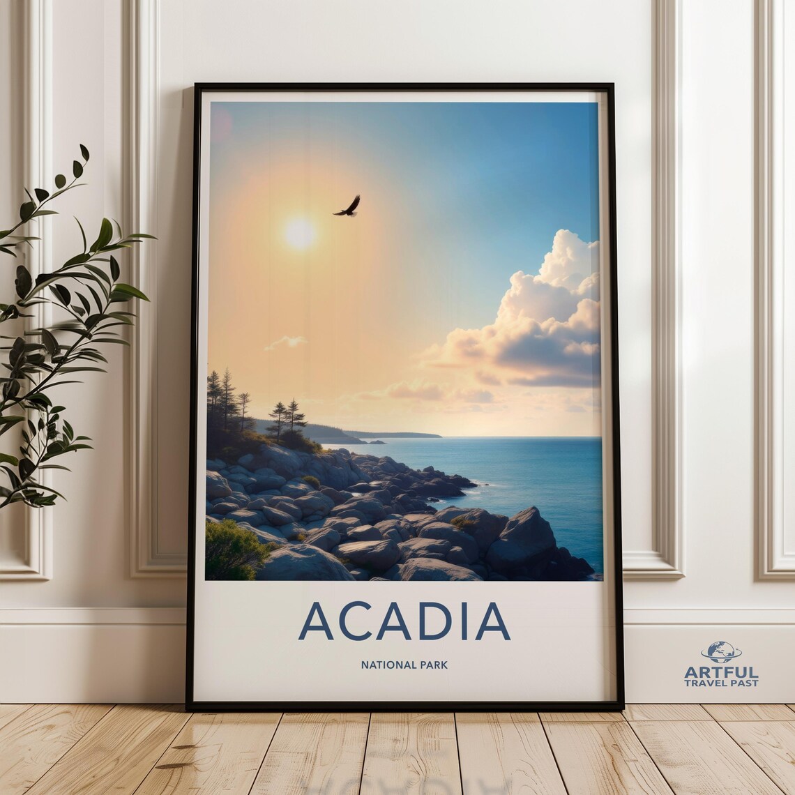 Acadia National Park Rocky Coast Sunset Vintage Travel Poster Art