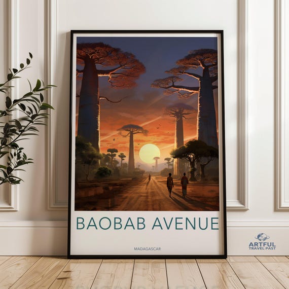 Baobab Avenue Wall Art Sunset Landscape Print Madagascar Nature Decor Scenic Tree Artwork African Travel Poster Boho Home