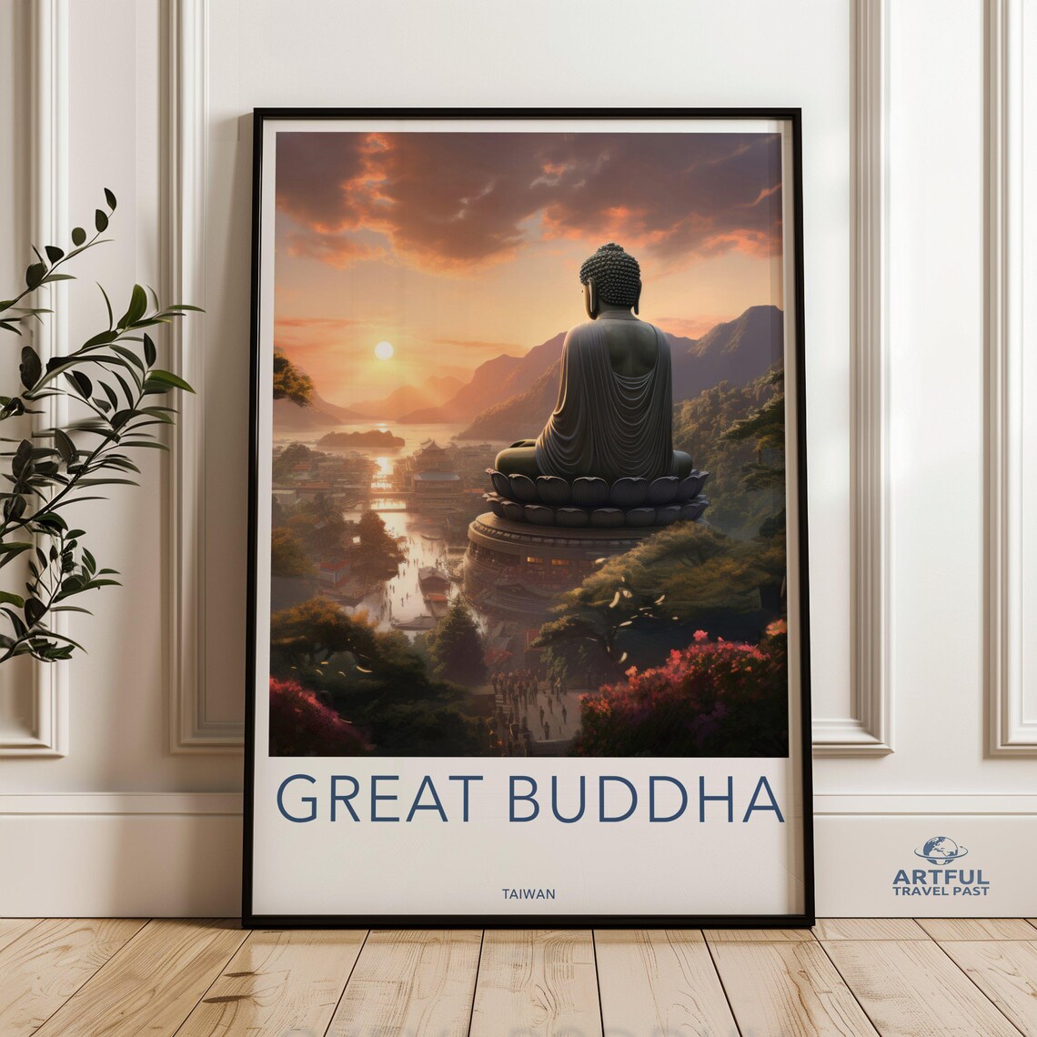 Great Buddha Taiwan Sunset Valley View Statue Travel Art Poster