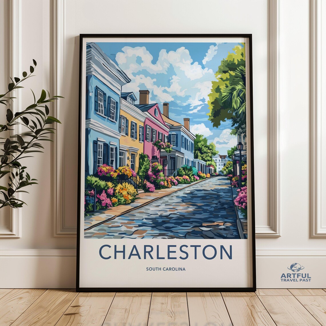 Charleston South Carolina Colorful Historic Street Travel Poster