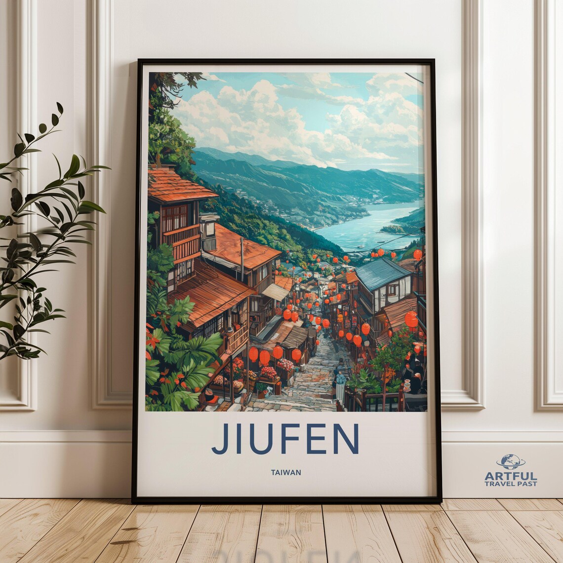 Jiufen Taiwan Red Lantern Old Street Mountain Town Art Poster