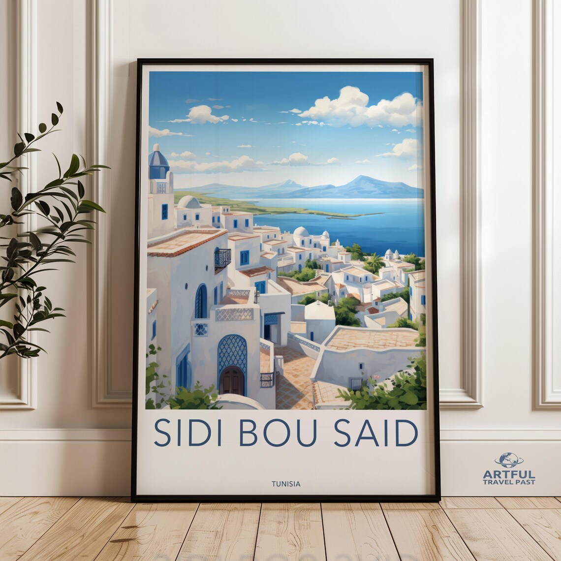 Sidi Bou Said Tunisia White Blue Mediterranean Travel Poster
