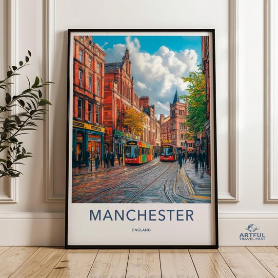 Manchester Street Scene Wall Art Colorful Cityscape Print Urban City Decor Vibrant Uk