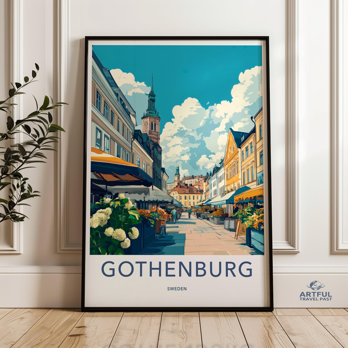 Gothenburg Sweden Flower Market Street Scenic Summer Travel Poster