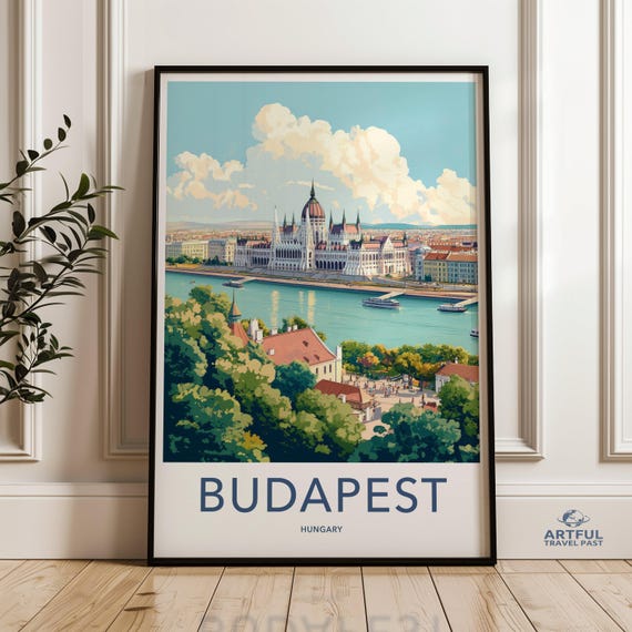 Budapest Hungary Wall Art European Cityscape River View Print Travel Poster Vibrant Architecture Home Decor