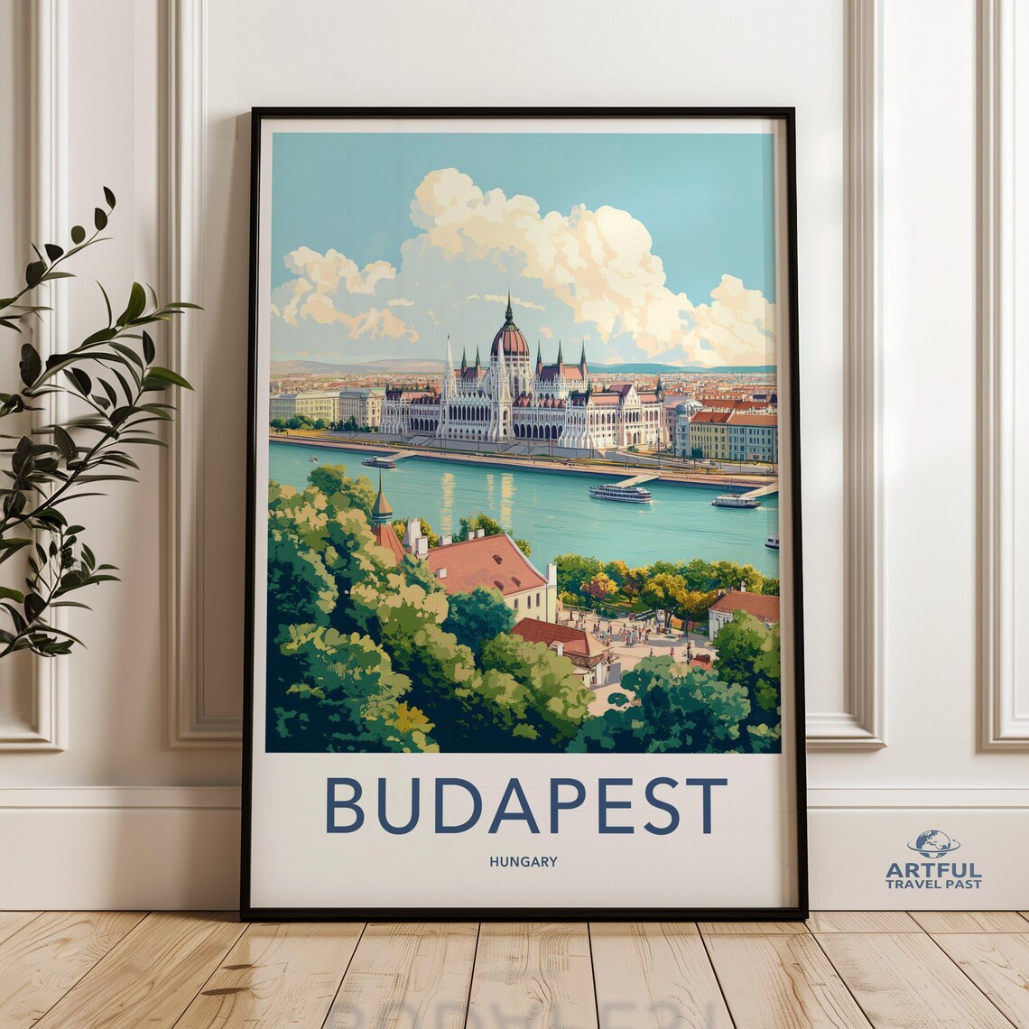 Budapest Hungary Travel Parliament Danube Riverside Scenic Poster