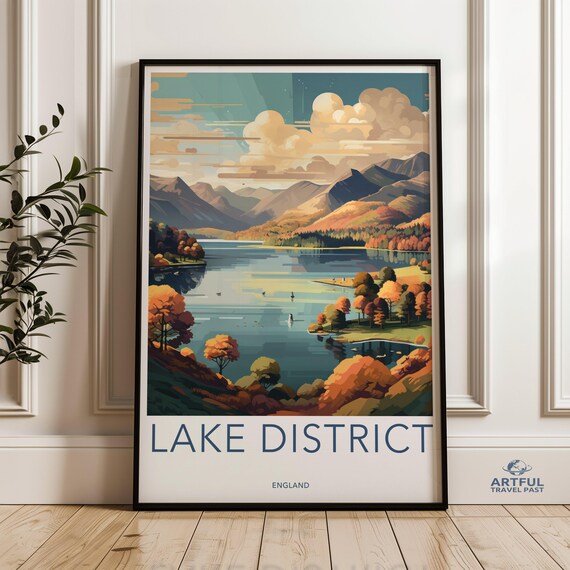 Lake District England Autumn Lake Retro Travel Art Wall Poster