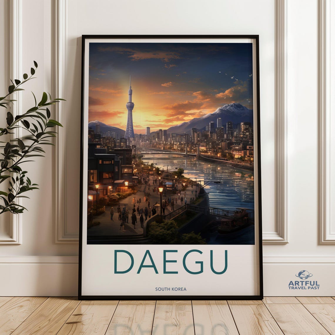 Daegu South Korea Wall Art Cityscape Poster Sunset Illustration Modern Skyline Print Home Decor Travel Artwork