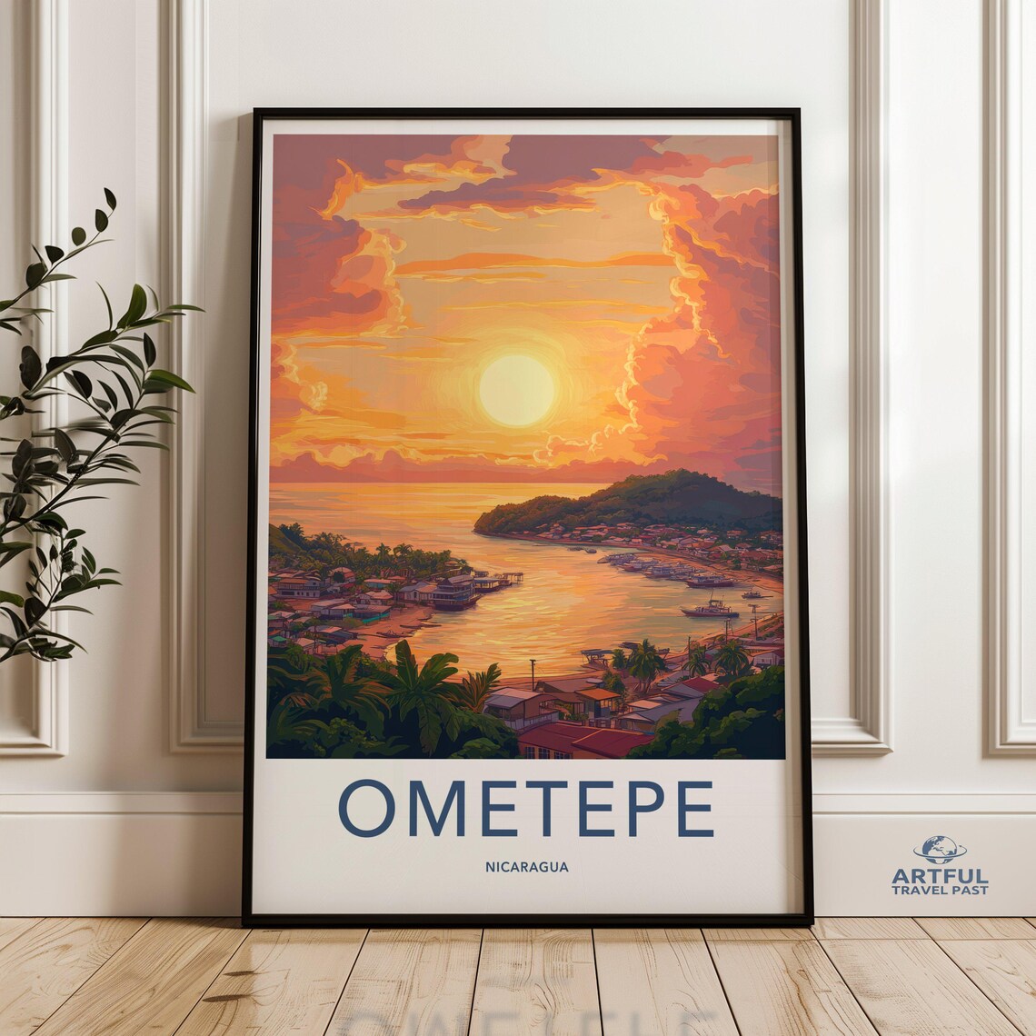 Ometepe Nicaragua Sunset Coast Island Scenic Vintage Travel Poster